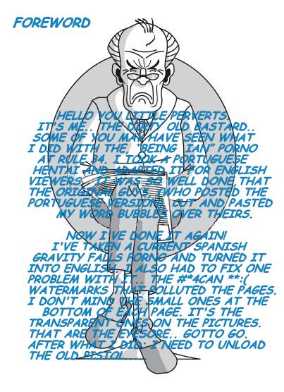 GRAVITY FALLS VOL.1" ONE SUMMER OF PLEASURE", THE DIRTY OLD BASTARD'S ENGLISH EDITION..7-19-16 page 1 full